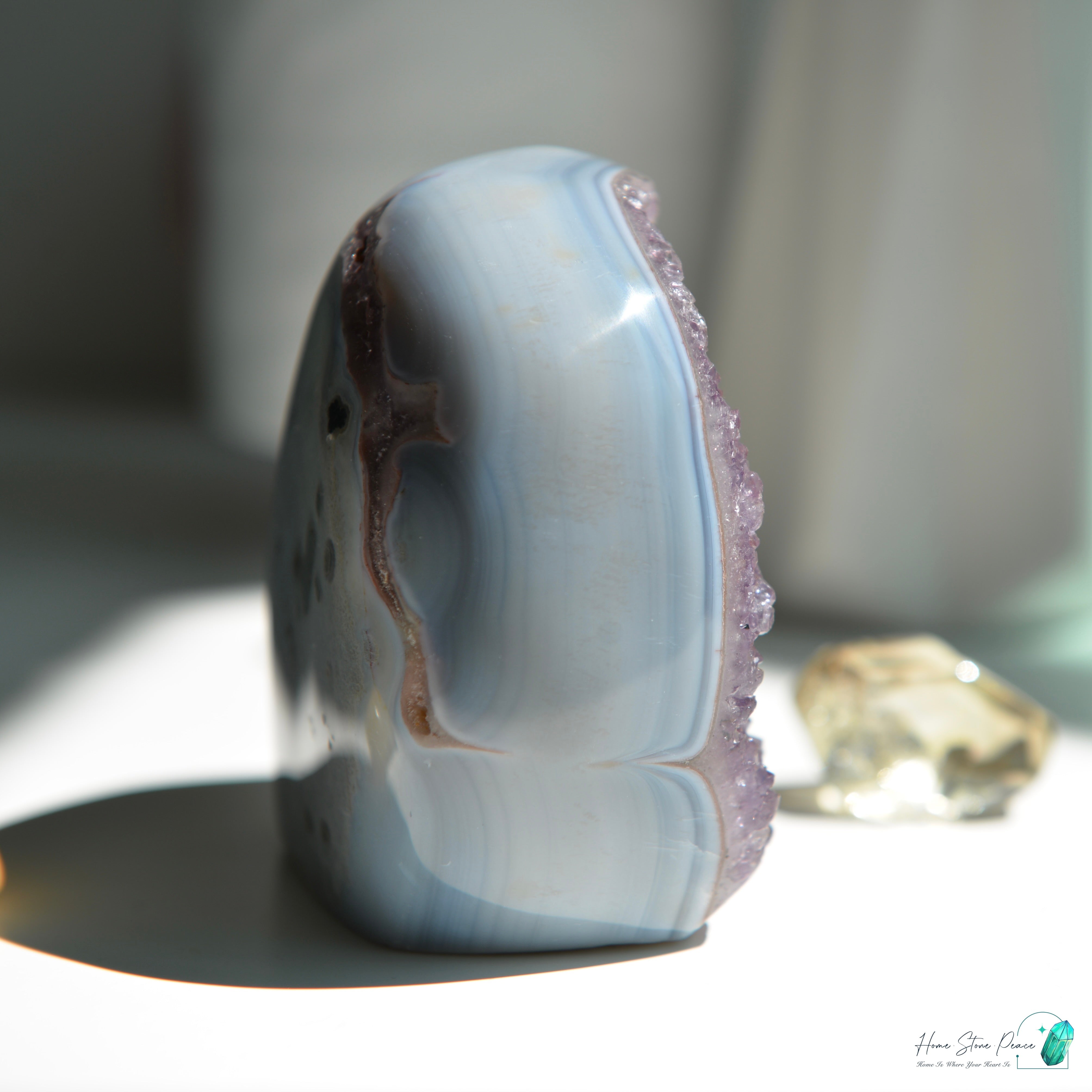 藍瑪瑙邊紅色紫水晶 Blue Agate Reddish Amethyst Free Form