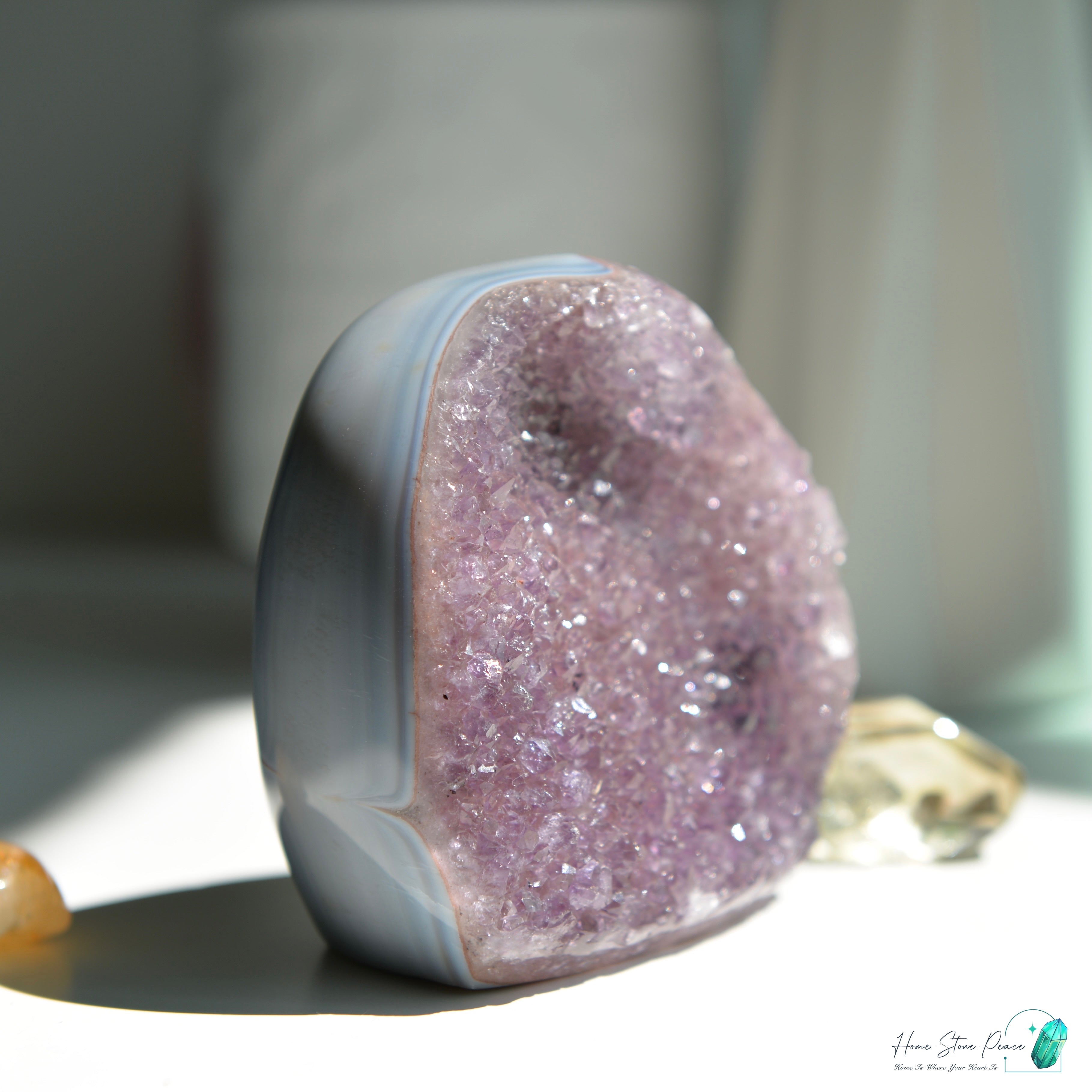 藍瑪瑙邊紅色紫水晶 Blue Agate Reddish Amethyst Free Form