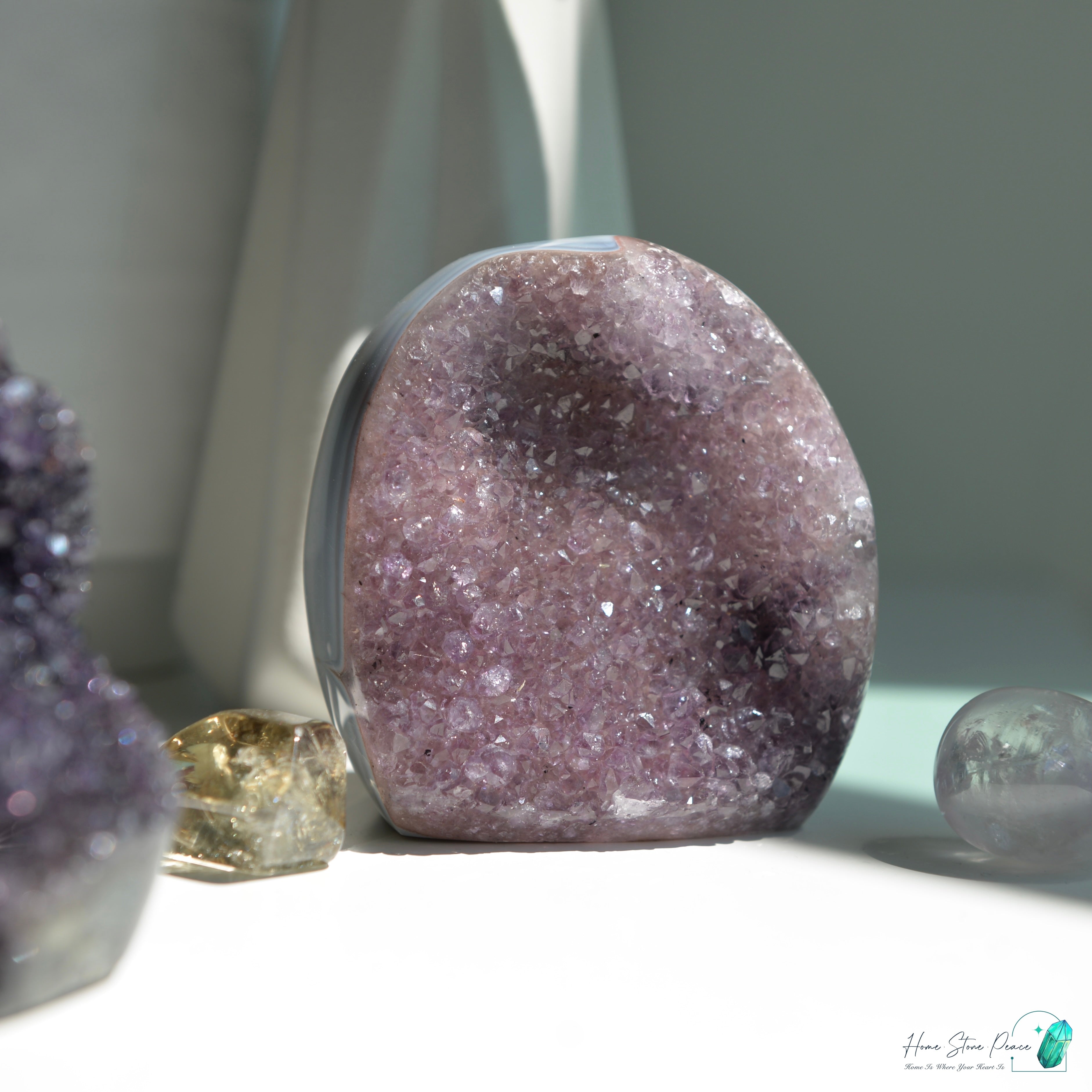 藍瑪瑙邊紅色紫水晶 Blue Agate Reddish Amethyst Free Form