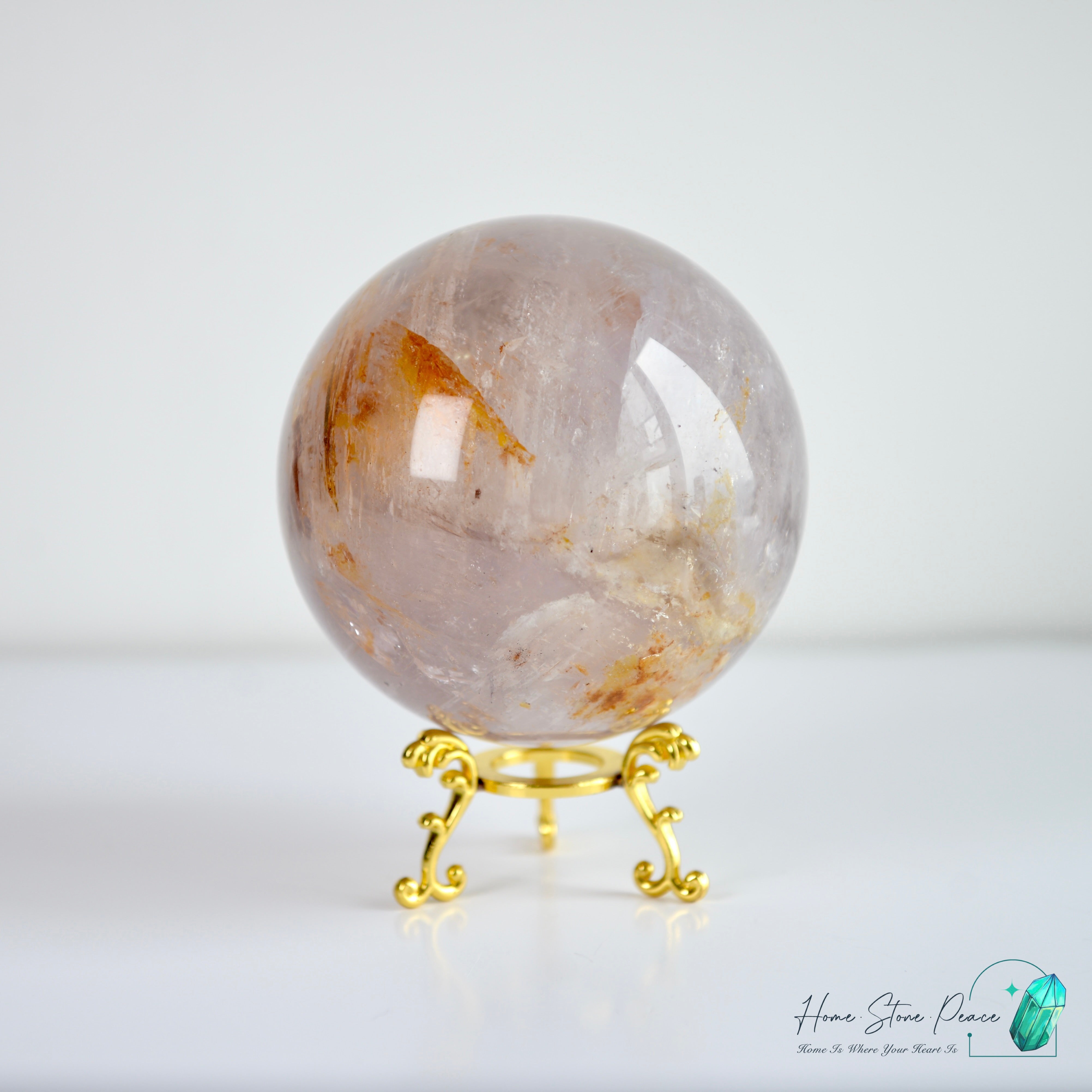 Large Skeletal Amethyst Sphere with Golden Healer & Enhydro 大紫骸骨水晶球黃金療癒者共生(含水膽）