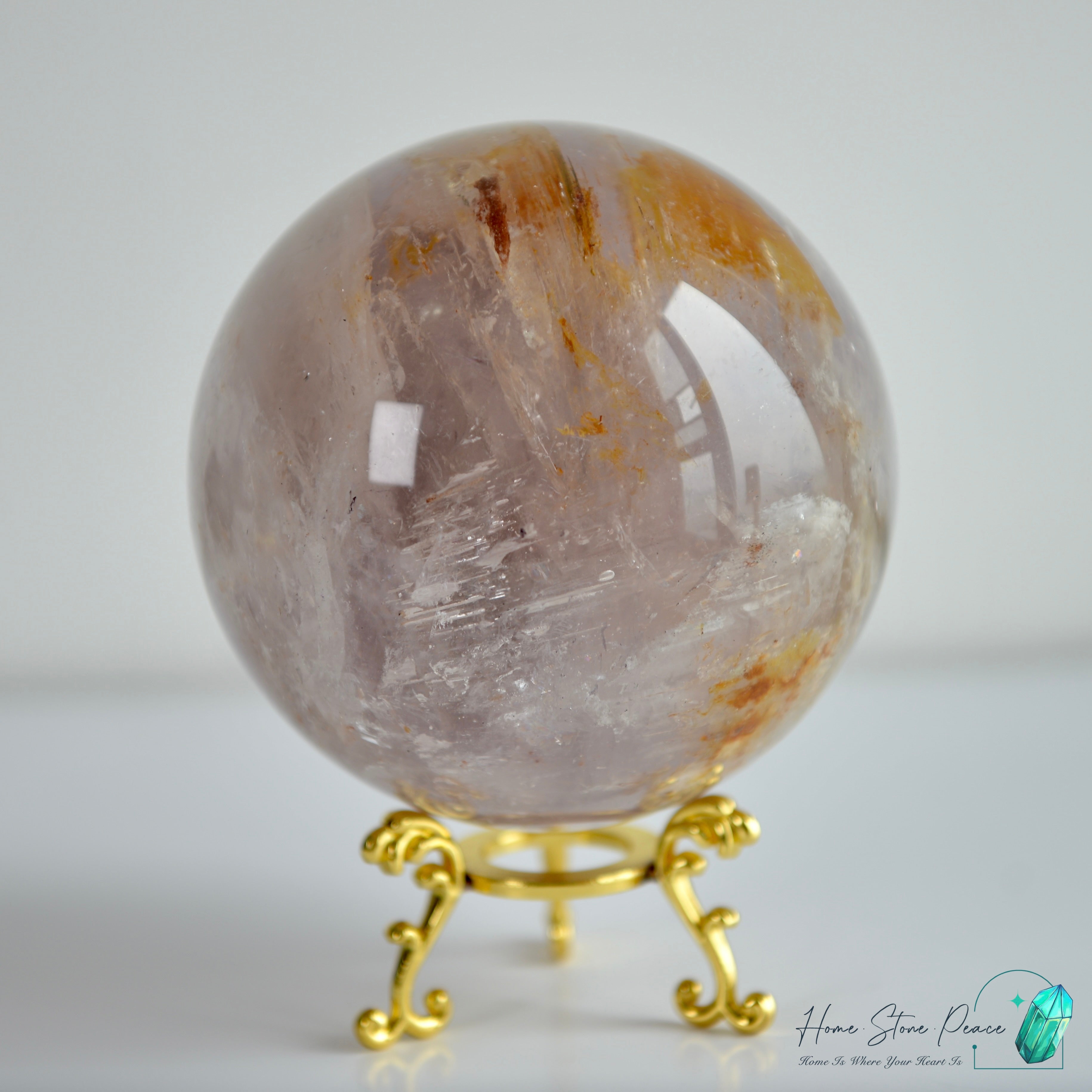 大紫骸骨水晶球黃金療癒者共生(含水膽）Large Skeletal Amethyst Sphere with Golden Healer & Enhydro