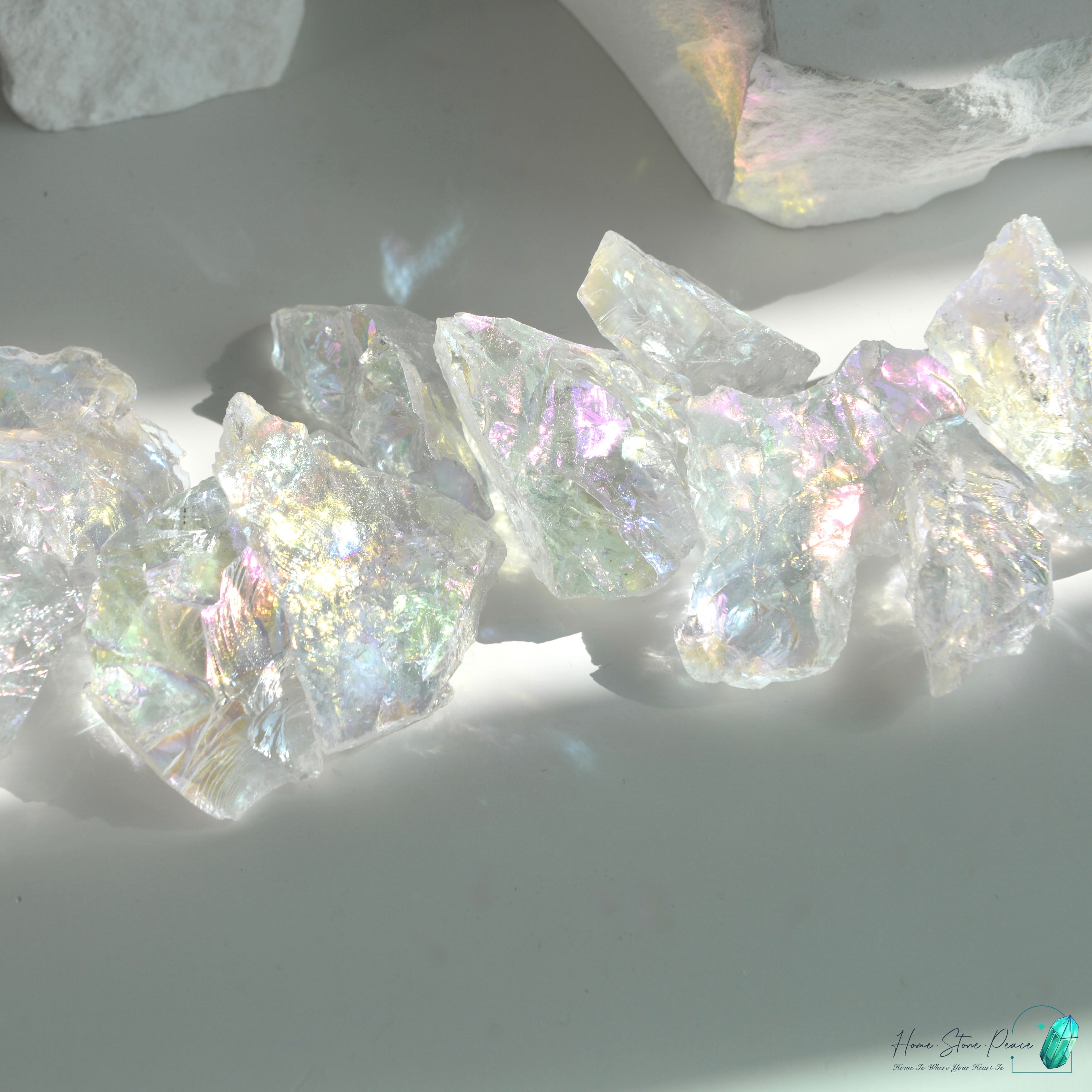 天使光鍍彩白水晶原石四粒小袋 Aura Clear Quartz Cluster 4 Pieces Set