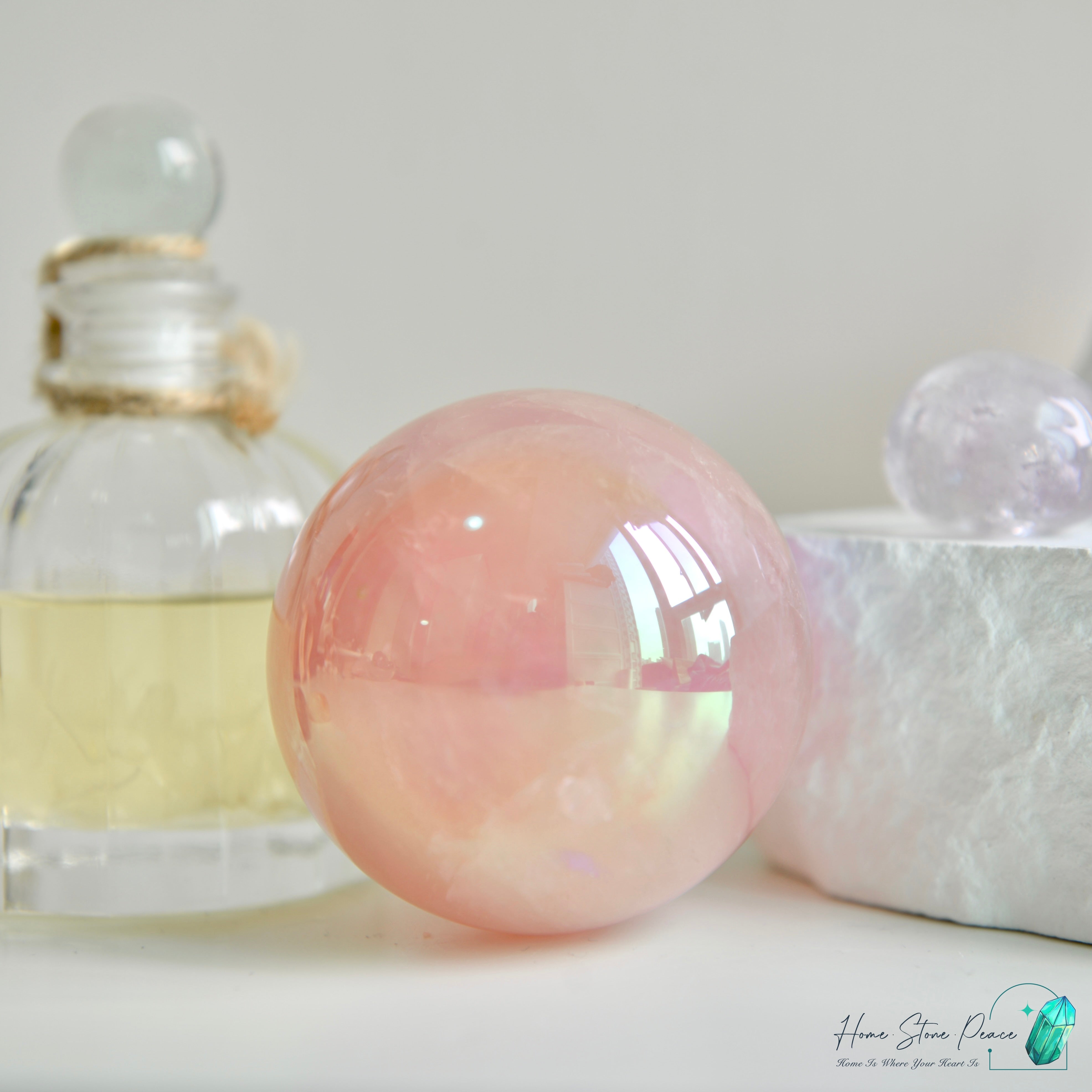 高品質天使光鍍彩粉晶球 Premium Aura Rose Quartz Sphere