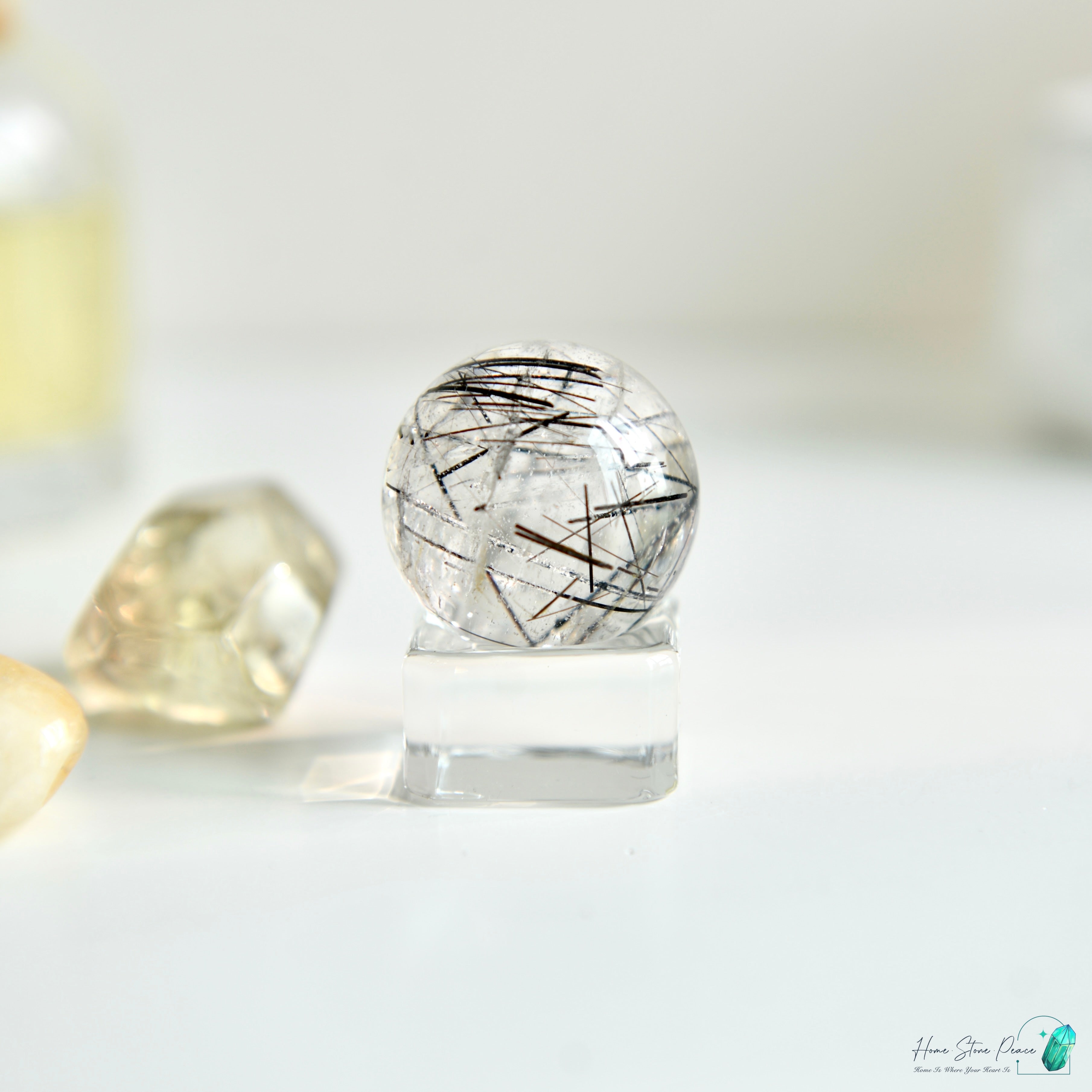 黑碧璽黑髮晶共生白水晶球 Black Tourmaline Black Rutiles in Quartz