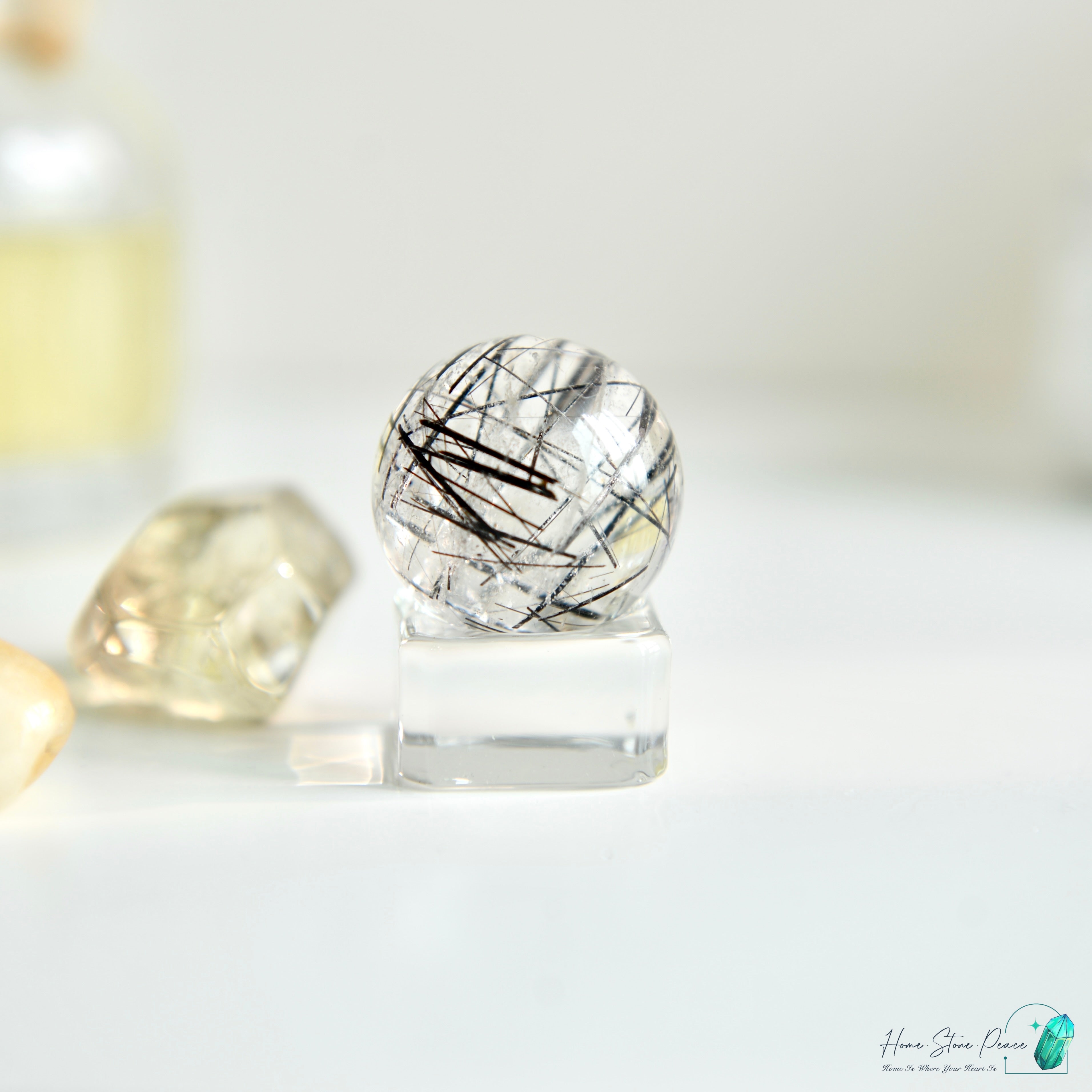 黑碧璽黑髮晶共生白水晶球 Black Tourmaline Black Rutiles in Quartz