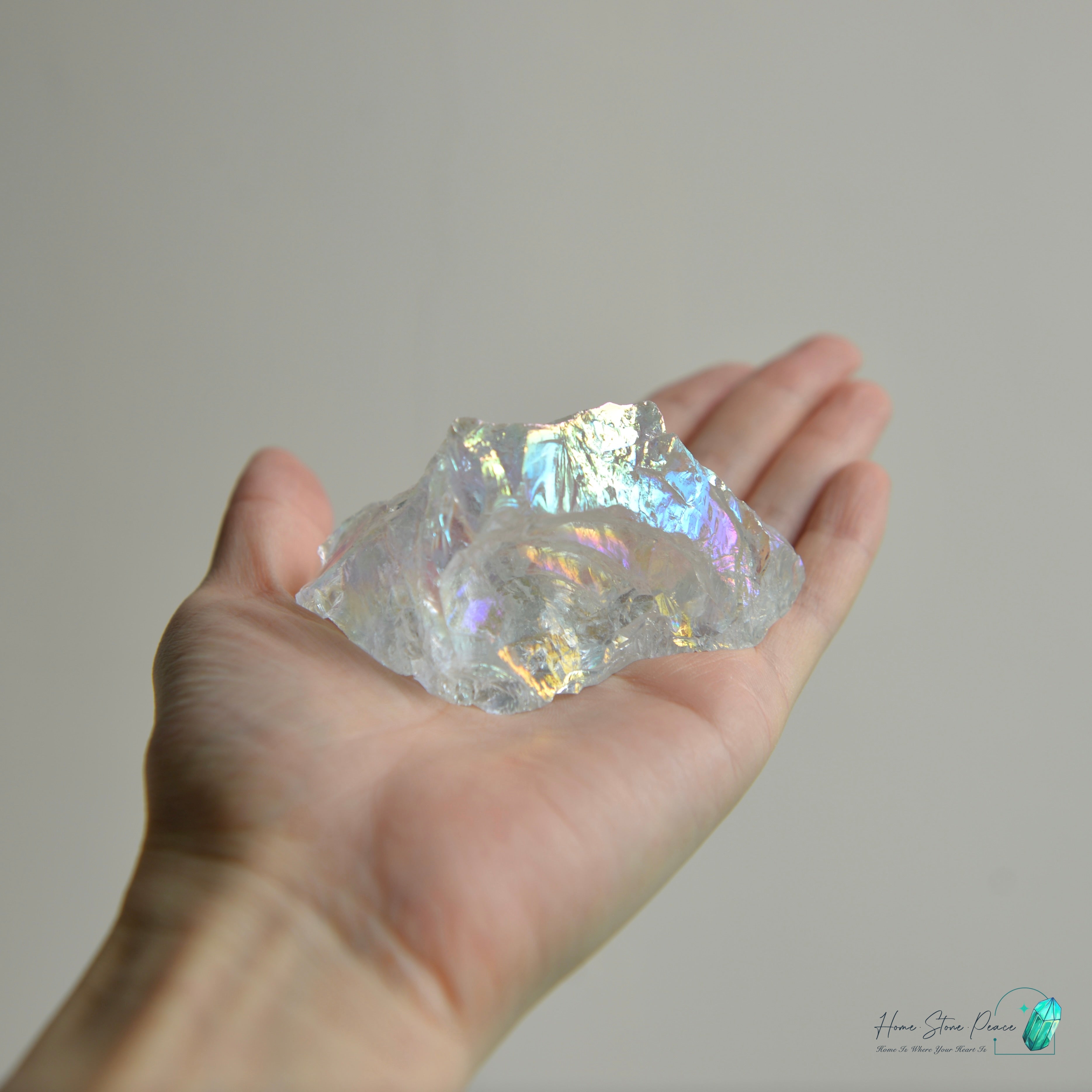 天使光鍍彩白水晶原石連座 Aura Clear Quartz Cluster with Stand