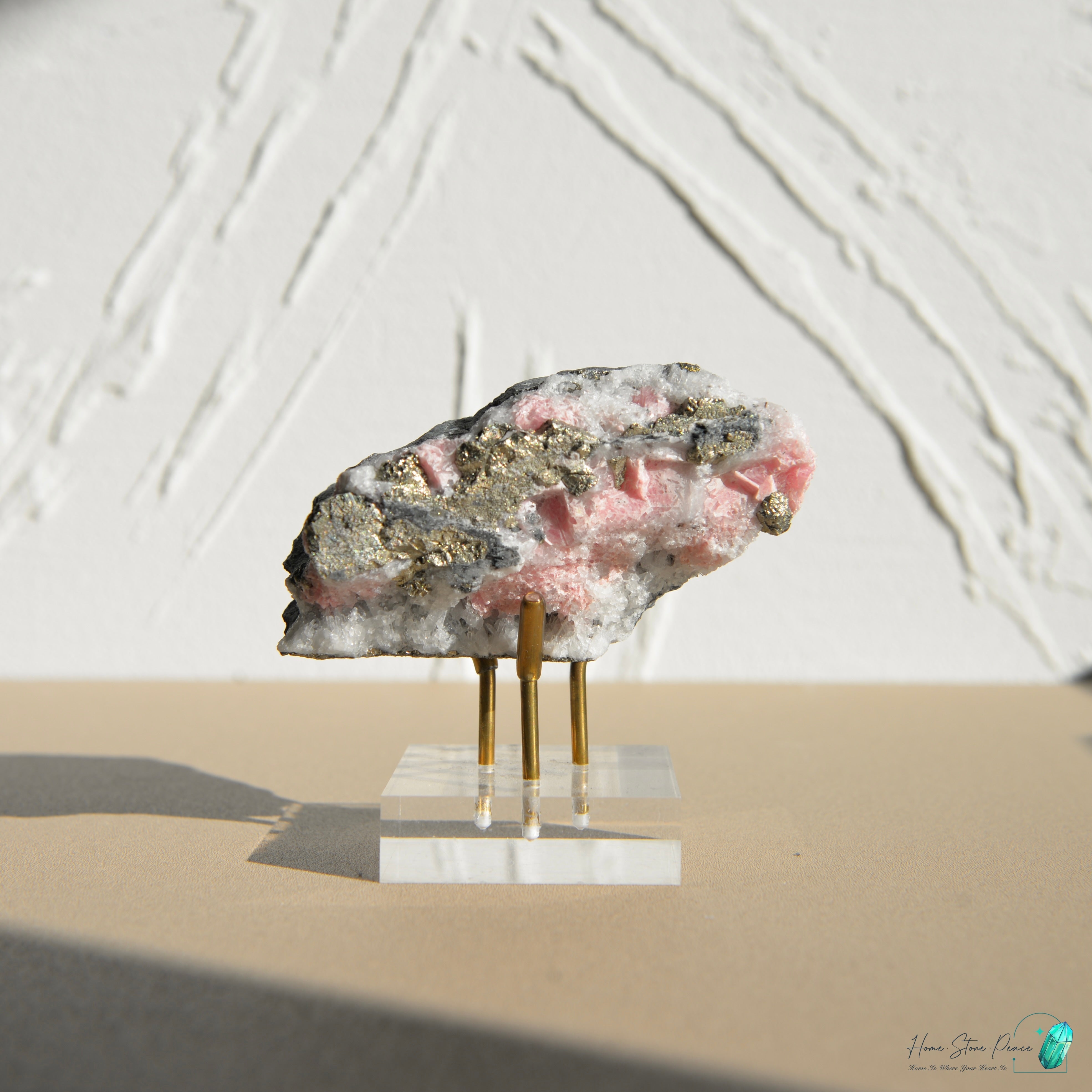 秘魯紅紋石黃鐵礦共生原石 Peruvian Rhodochrosite Pyrite Cluster