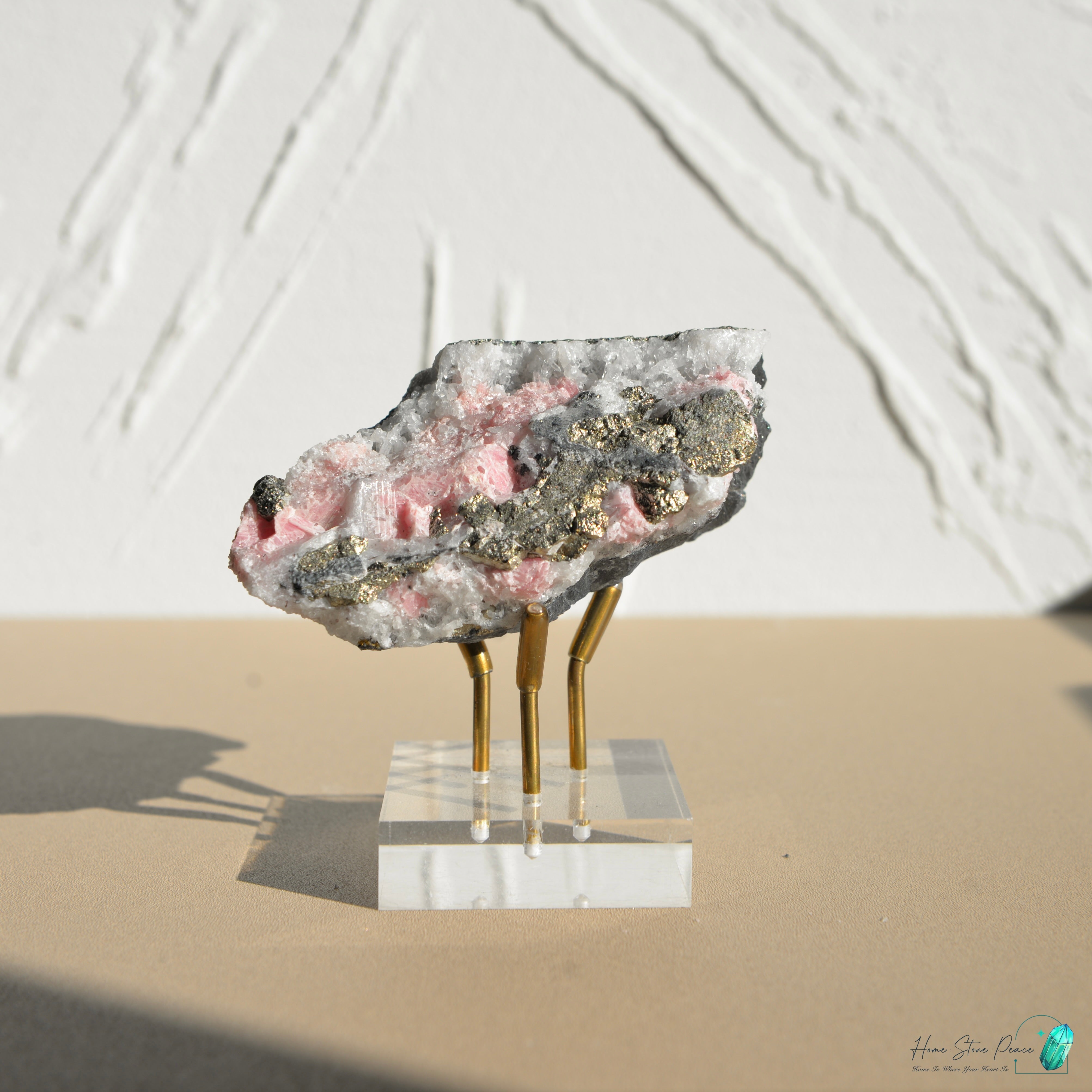 秘魯紅紋石黃鐵礦共生原石 Peruvian Rhodochrosite Pyrite Cluster