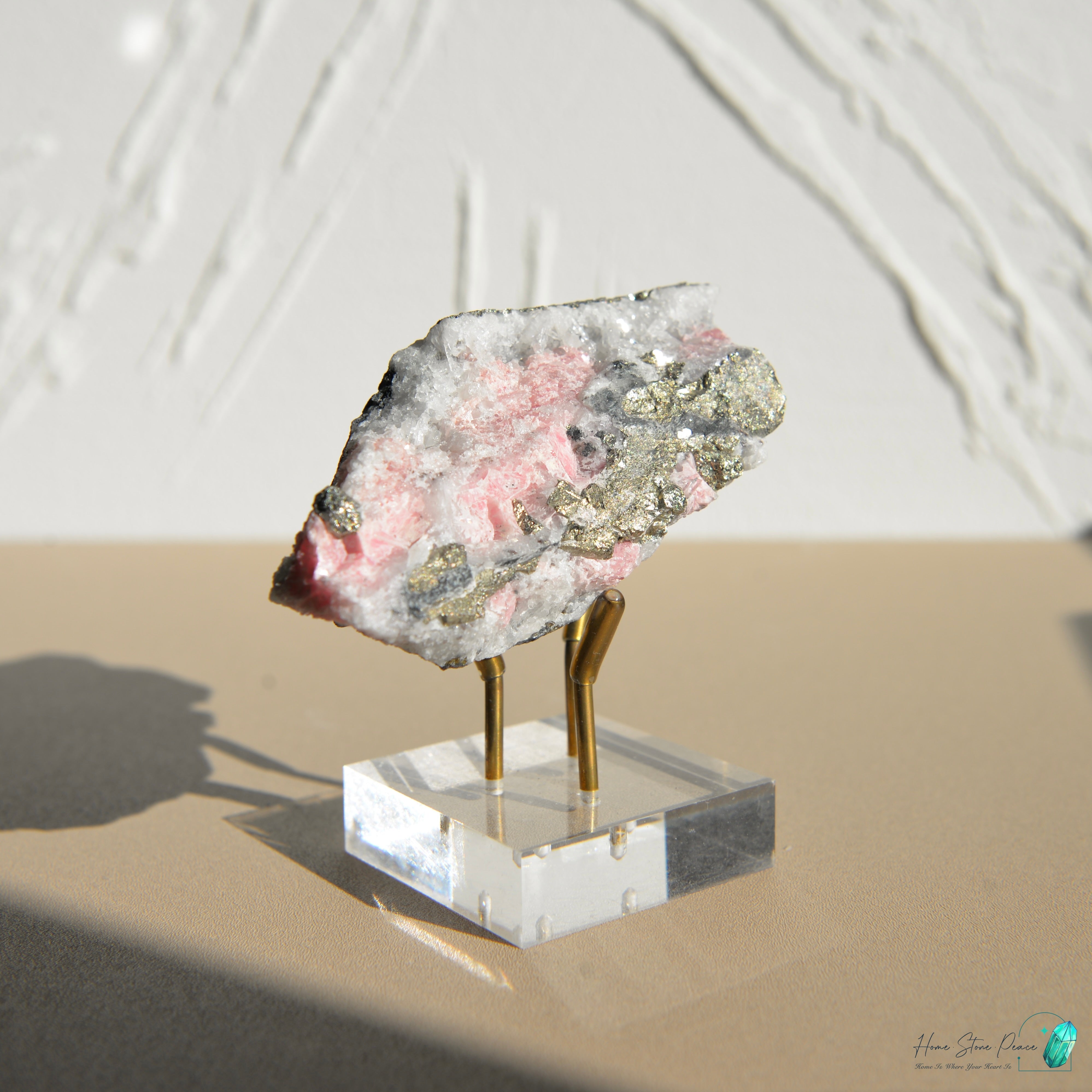 秘魯紅紋石黃鐵礦共生原石 Peruvian Rhodochrosite Pyrite Cluster
