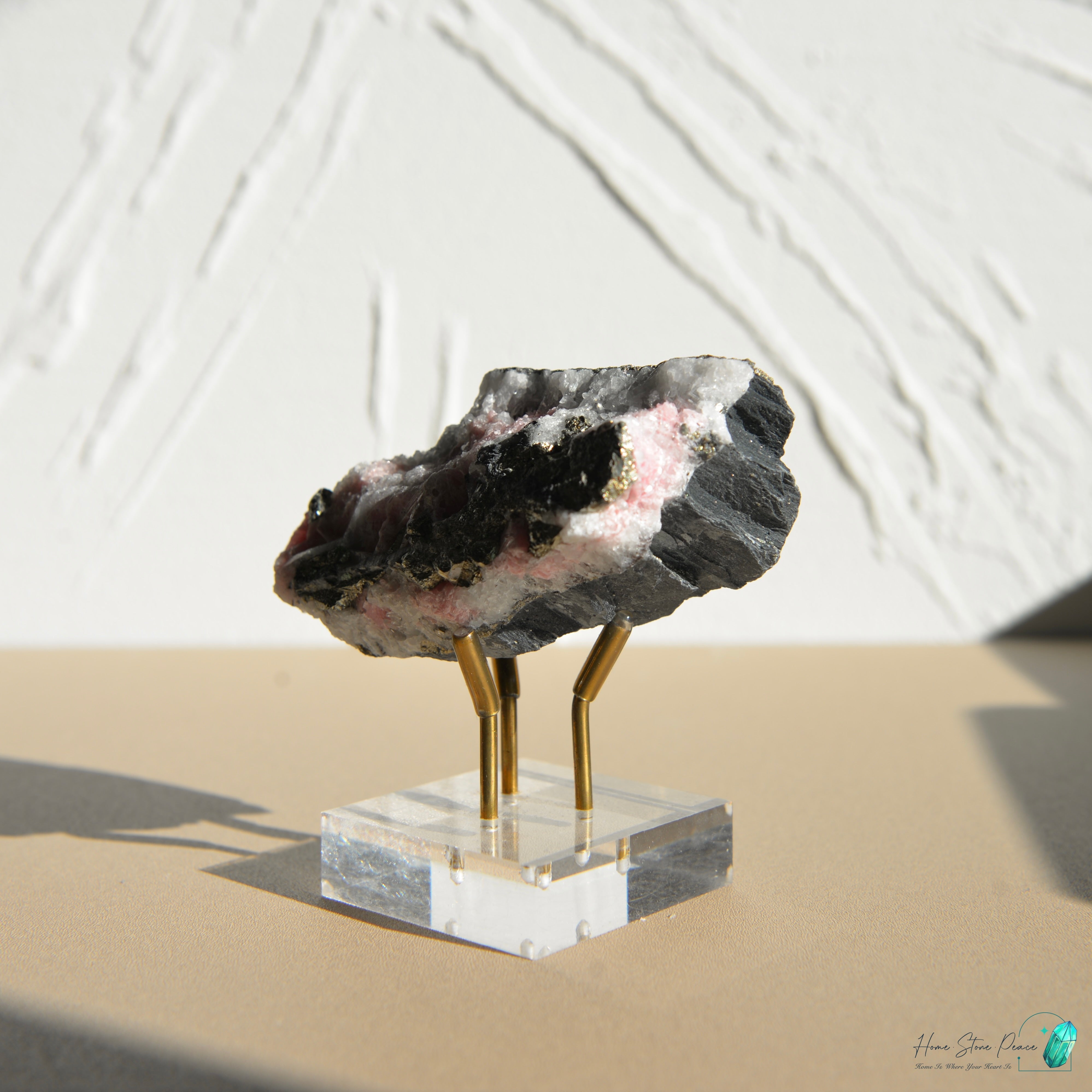 秘魯紅紋石黃鐵礦共生原石 Peruvian Rhodochrosite Pyrite Cluster