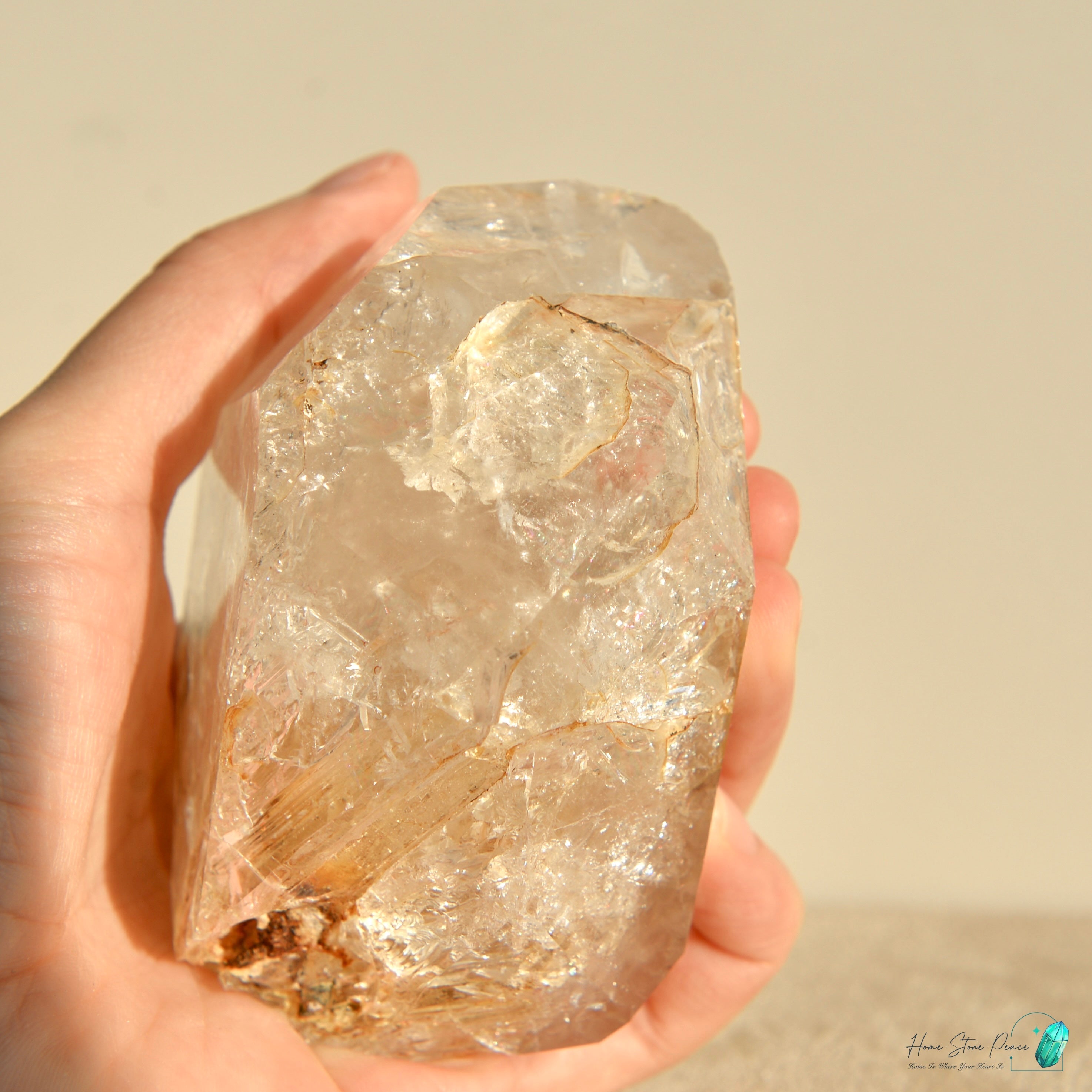 美國紐約黄金療癒者骸骨赫基蒙鑽石(較大) New York Skeletal Herkimer Diamond with Golden Healer (Palm-Sized)