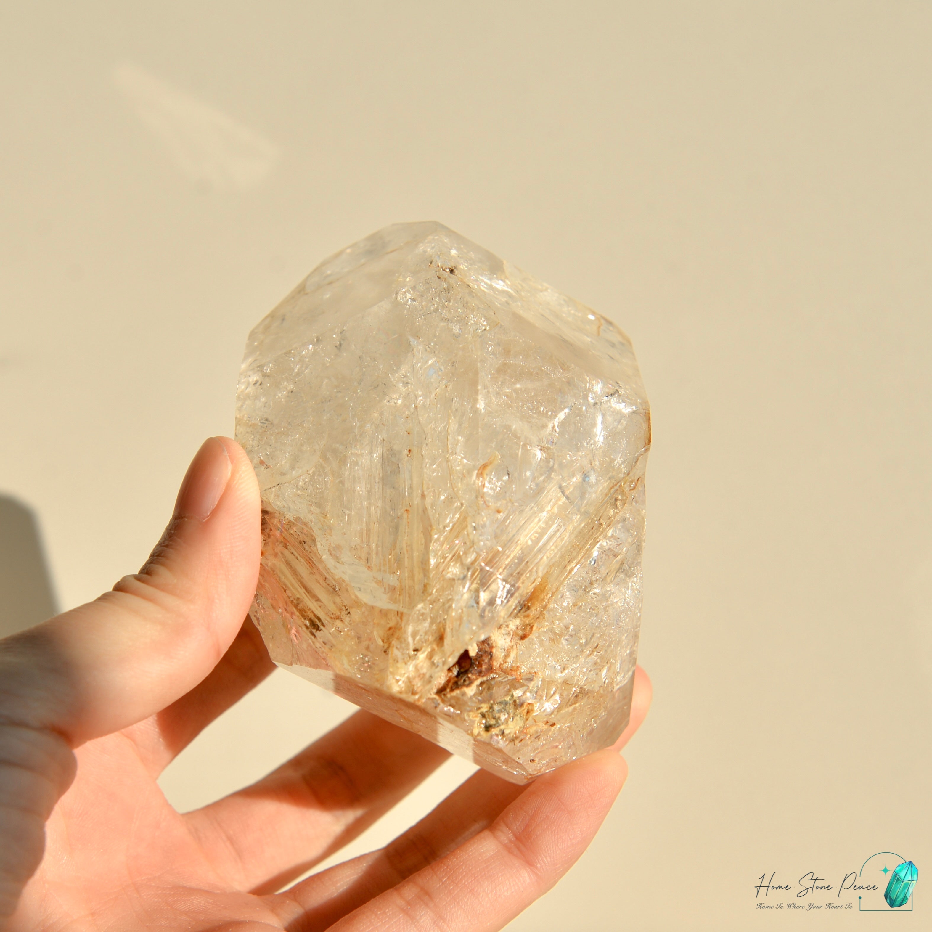 美國紐約黄金療癒者骸骨赫基蒙鑽石(較大) New York Skeletal Herkimer Diamond with Golden Healer (Palm-Sized)