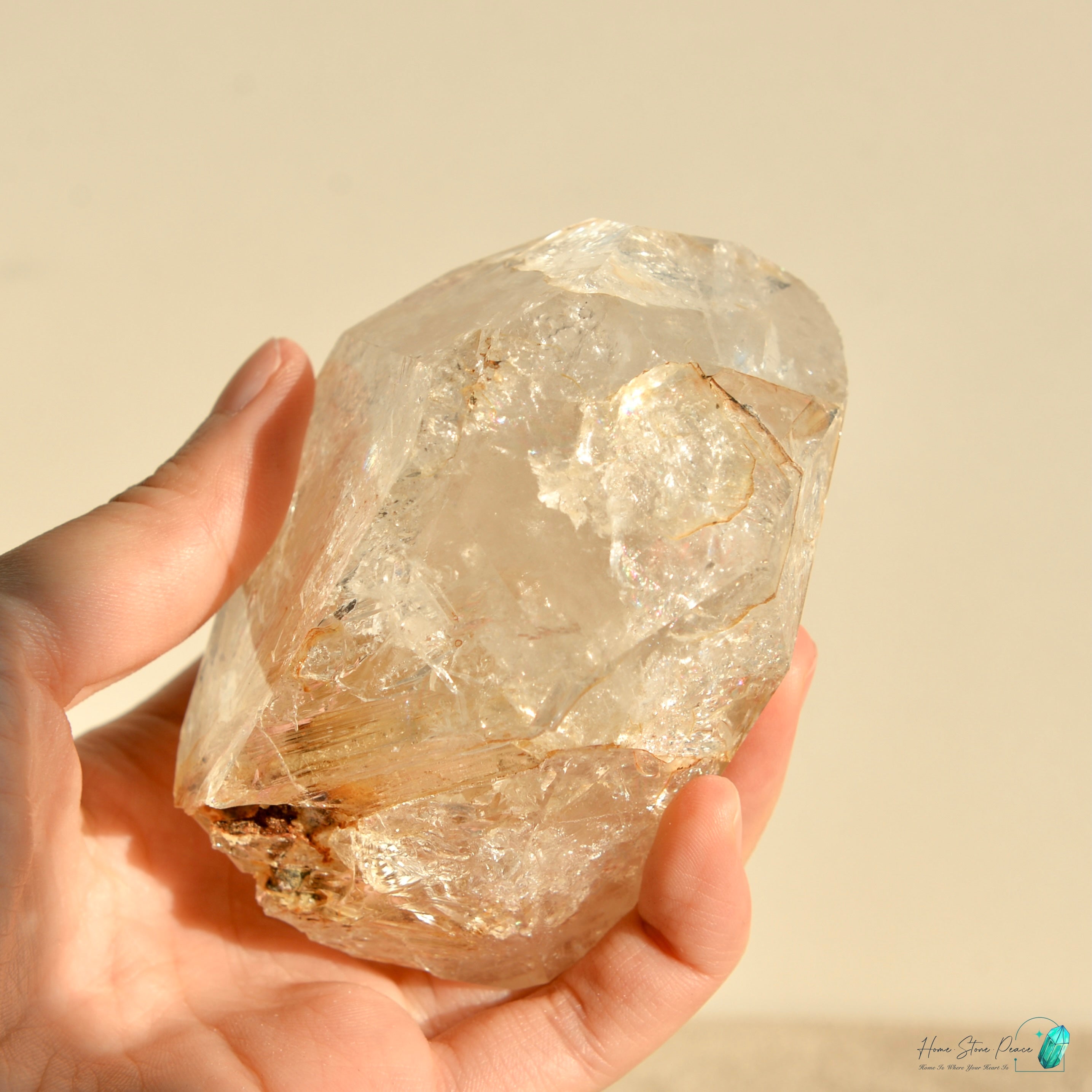 美國紐約黄金療癒者骸骨赫基蒙鑽石(較大) New York Skeletal Herkimer Diamond with Golden Healer (Palm-Sized)