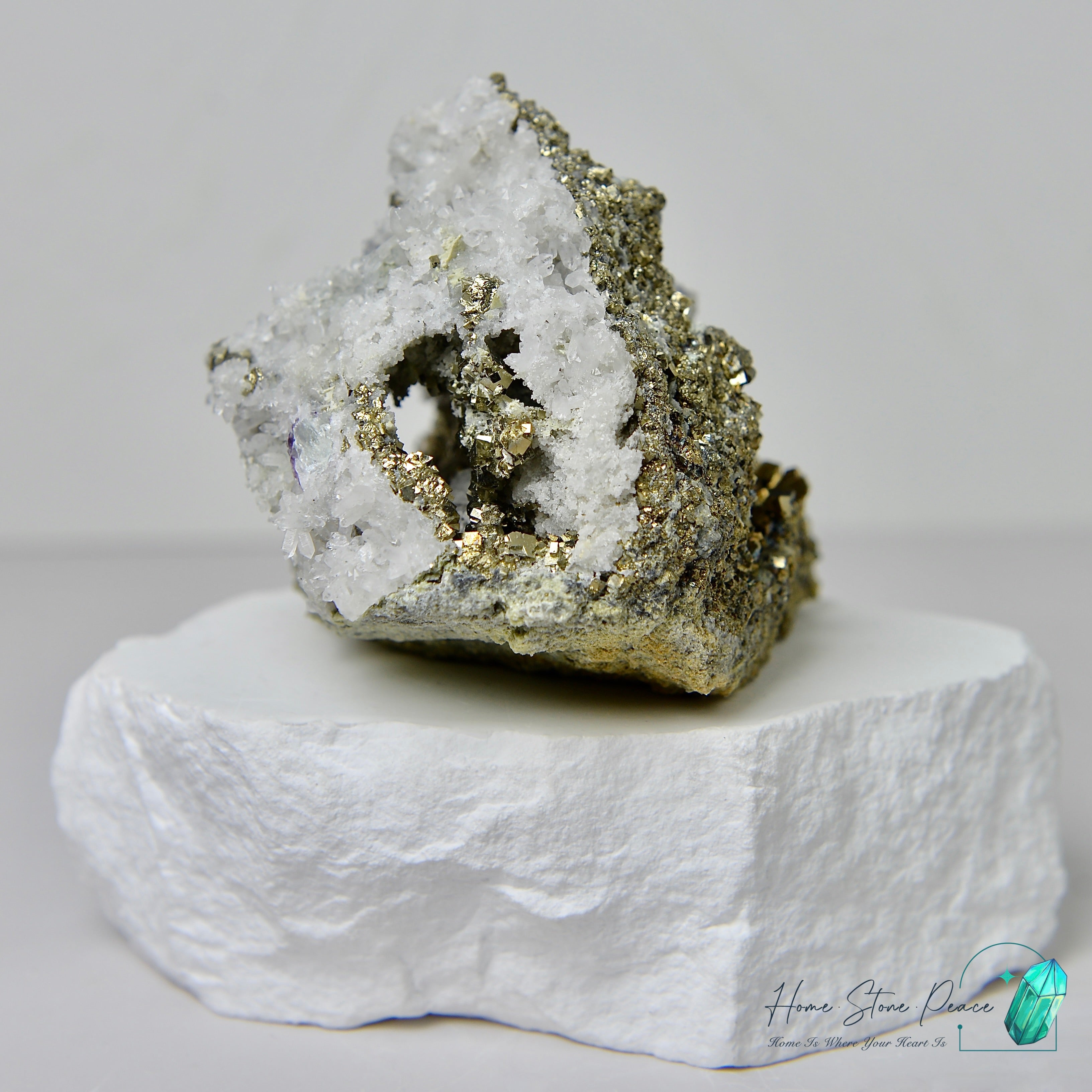 Pyrite Cluster with Calcite 黃鐵礦方解石共生原石