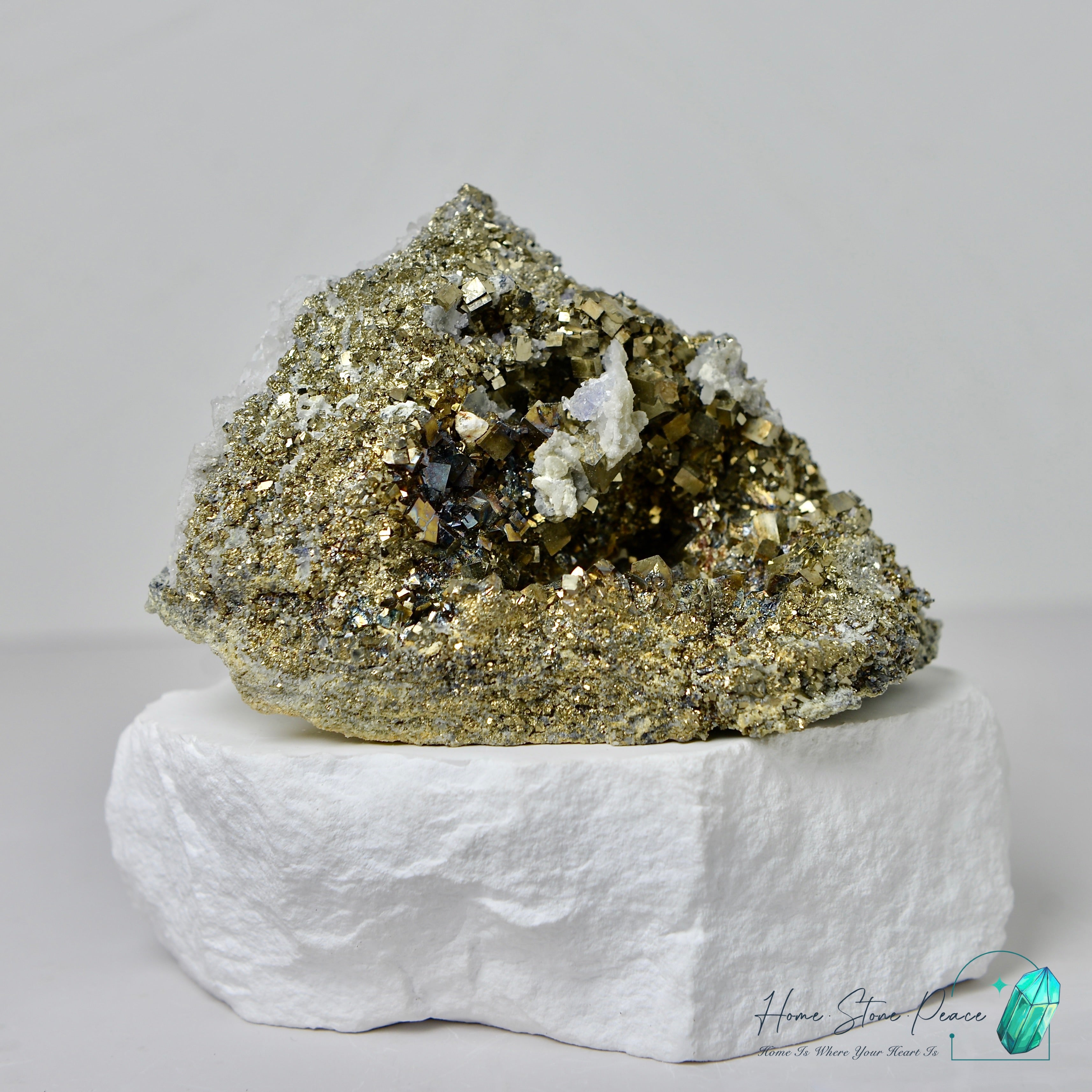 Pyrite Cluster with Calcite 黃鐵礦方解石共生原石