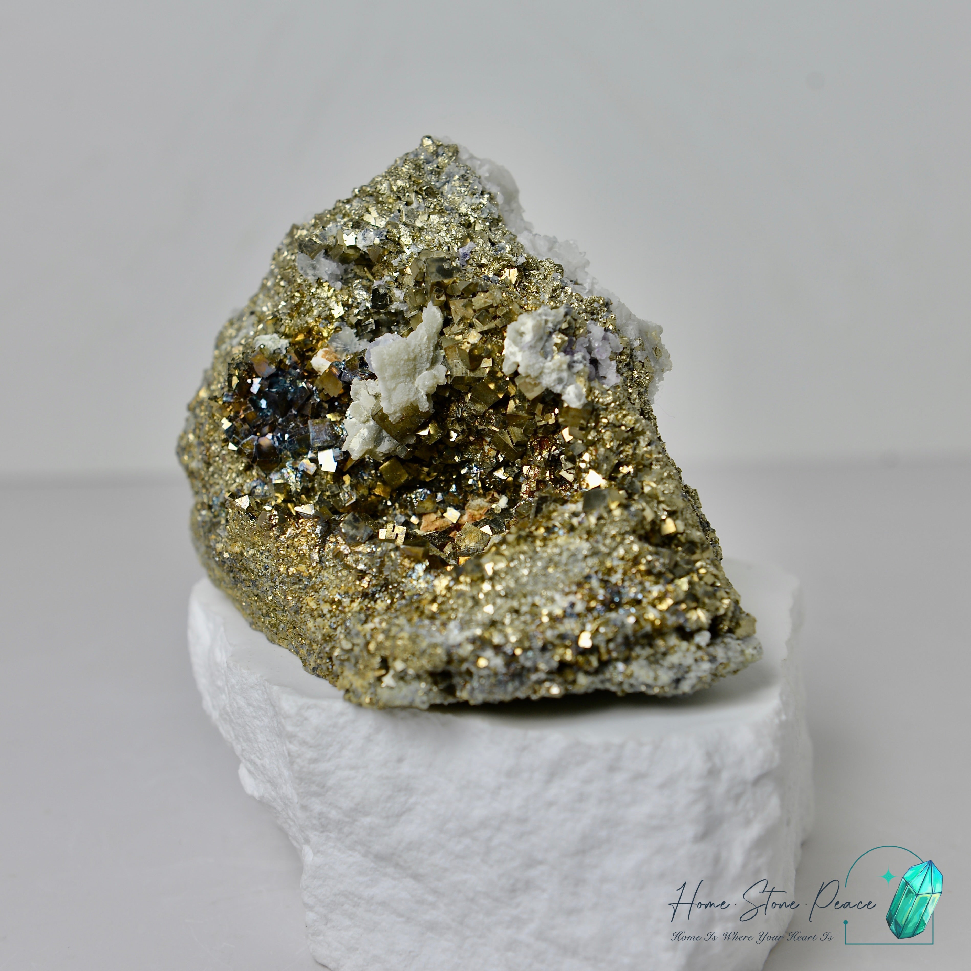 Pyrite Cluster with Calcite 黃鐵礦方解石共生原石