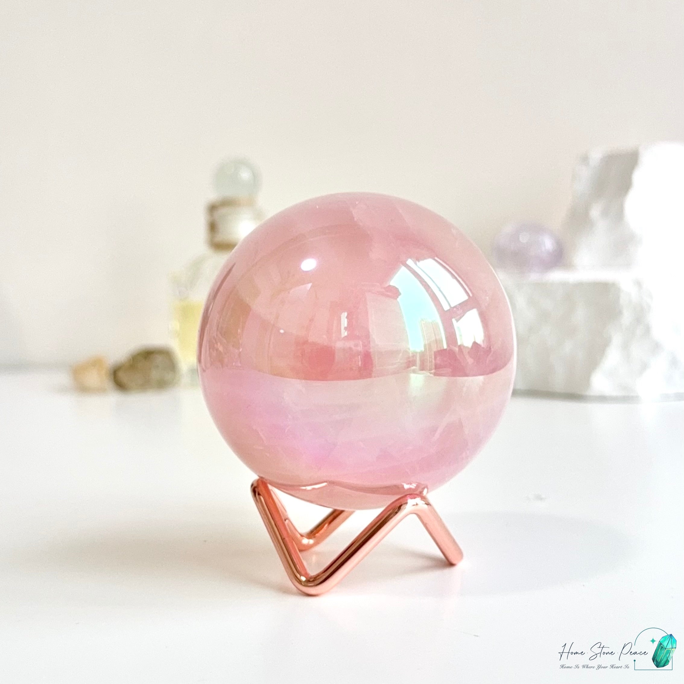 高品質天使光鍍彩粉晶球 Premium Aura Rose Quartz Sphere