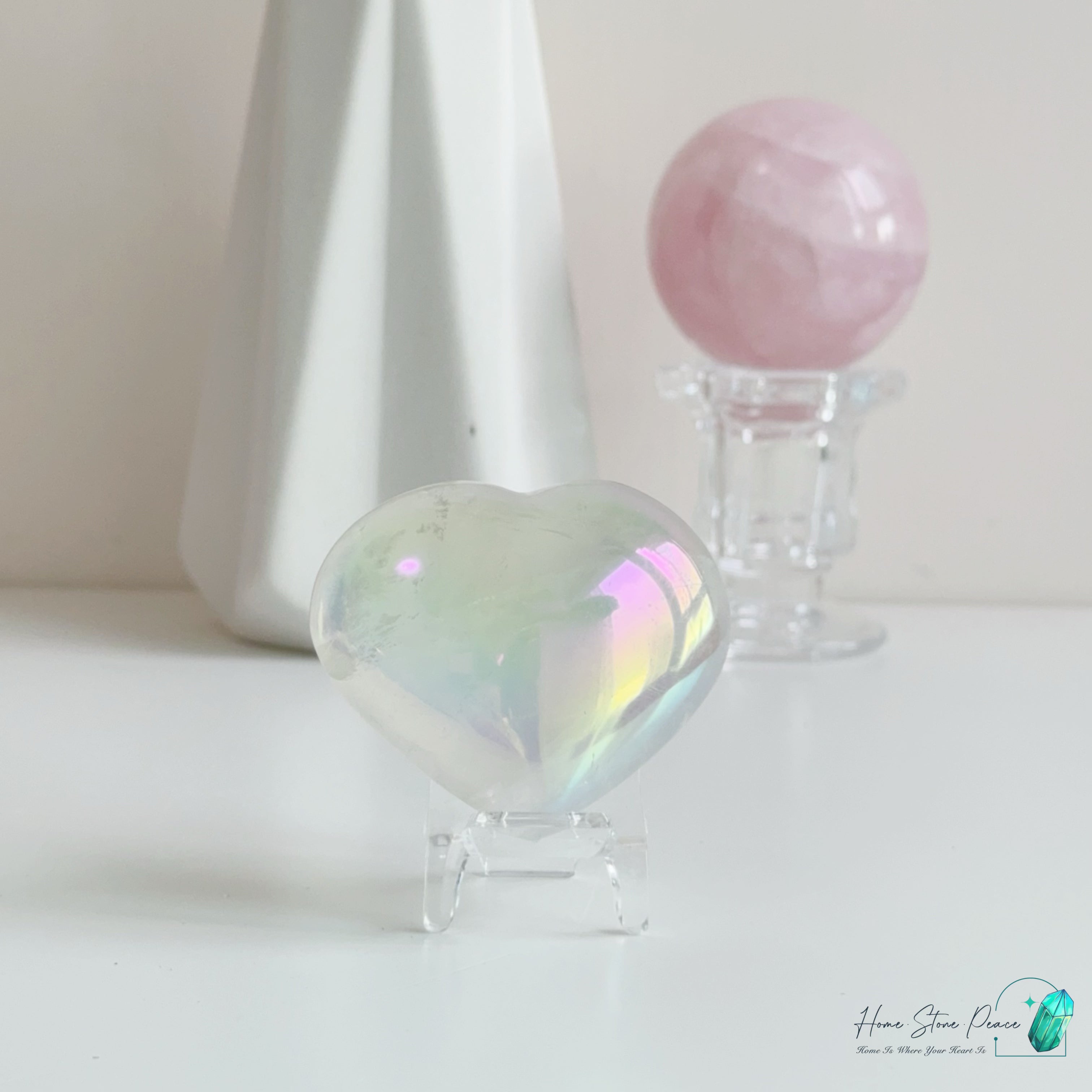 天使光鍍彩白水晶心 Aura Clear Quartz Heart