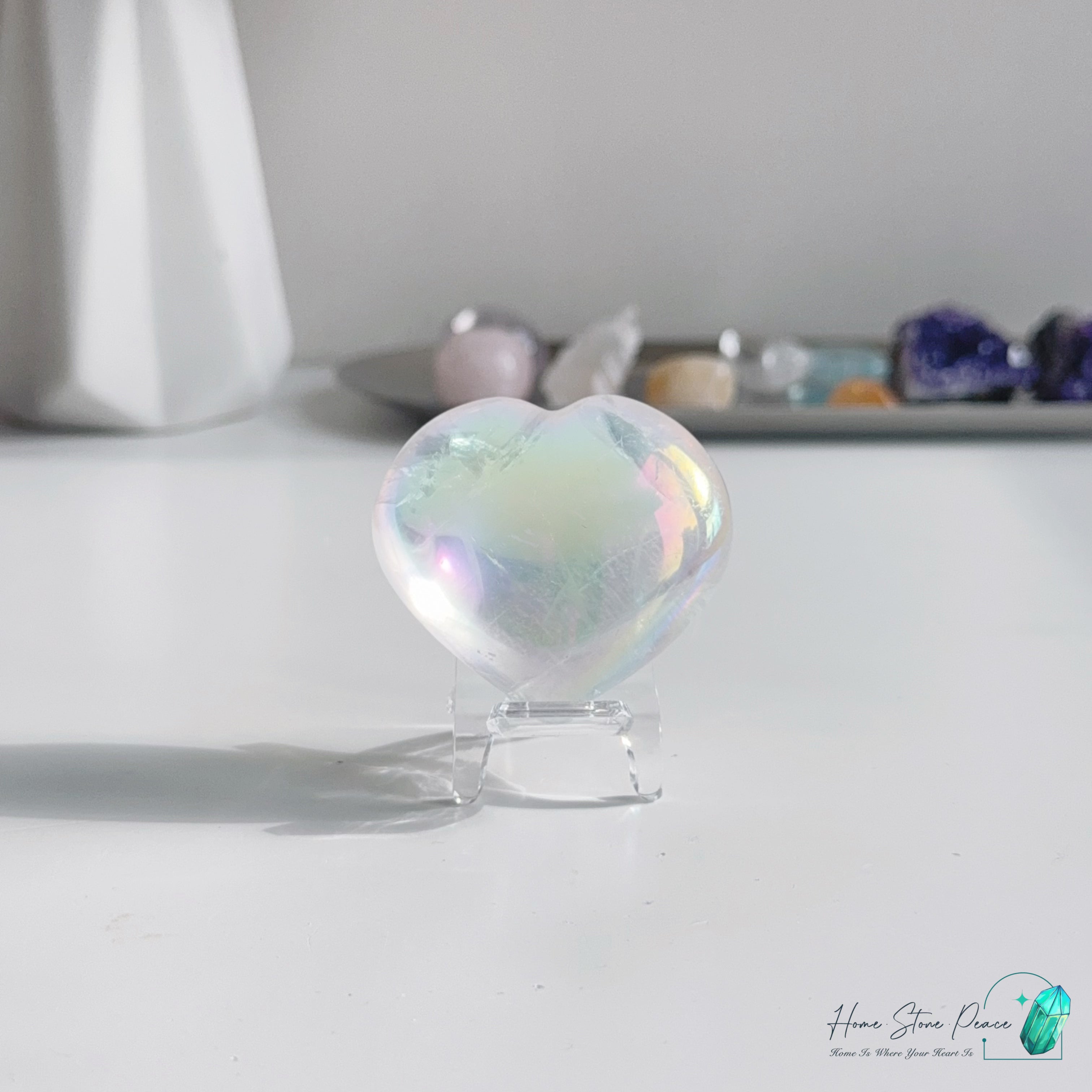 天使光鍍彩白水晶心 Aura Clear Quartz Heart