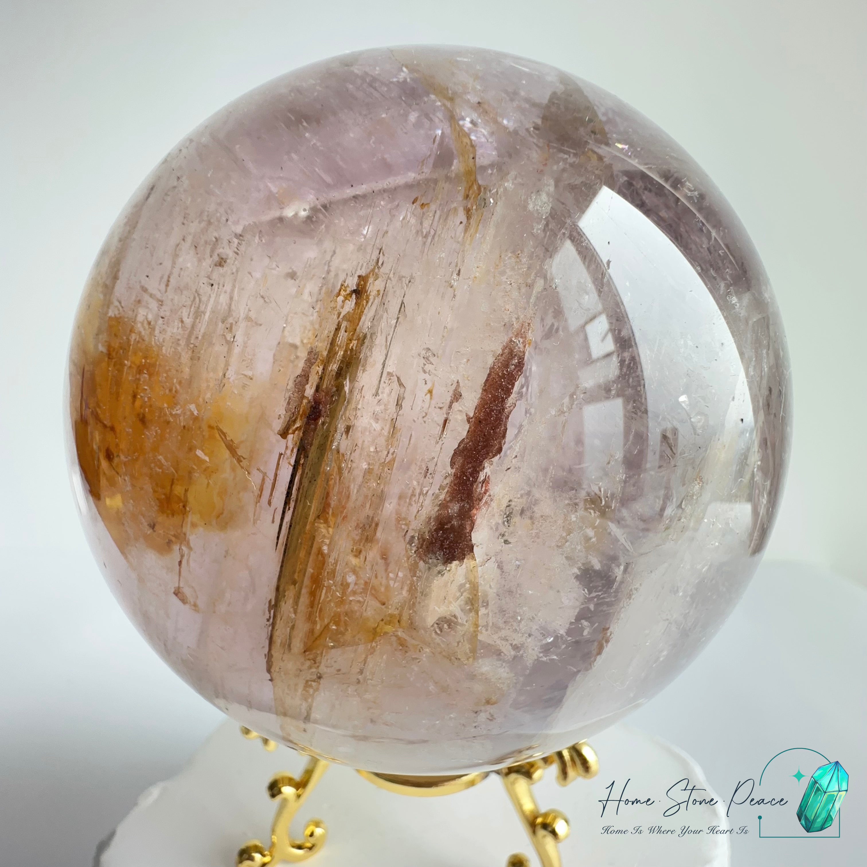 大紫骸骨水晶球黃金療癒者共生(含水膽）Large Skeletal Amethyst Sphere with Golden Healer & Enhydro