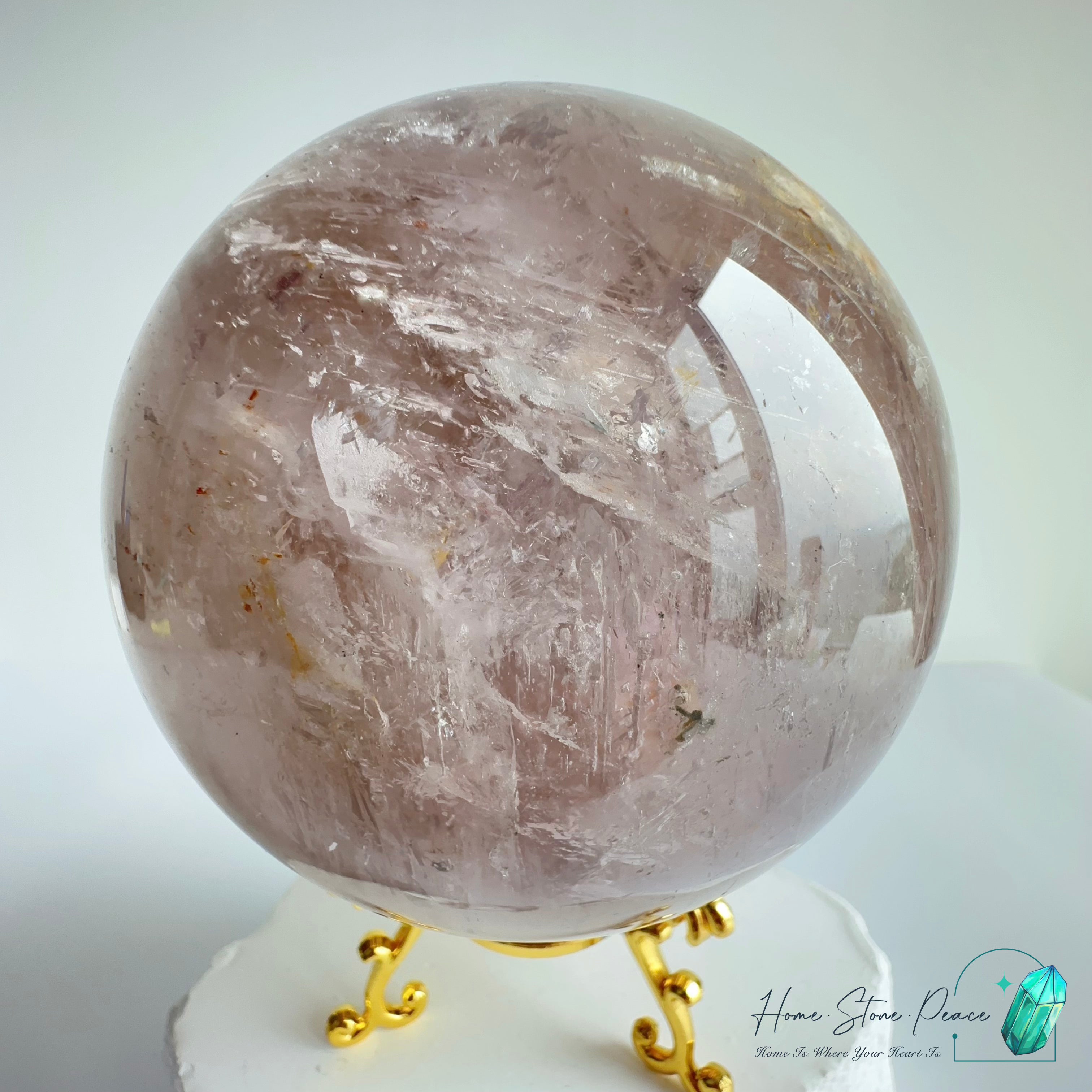 大紫骸骨水晶球黃金療癒者共生(含水膽）Large Skeletal Amethyst Sphere with Golden Healer & Enhydro