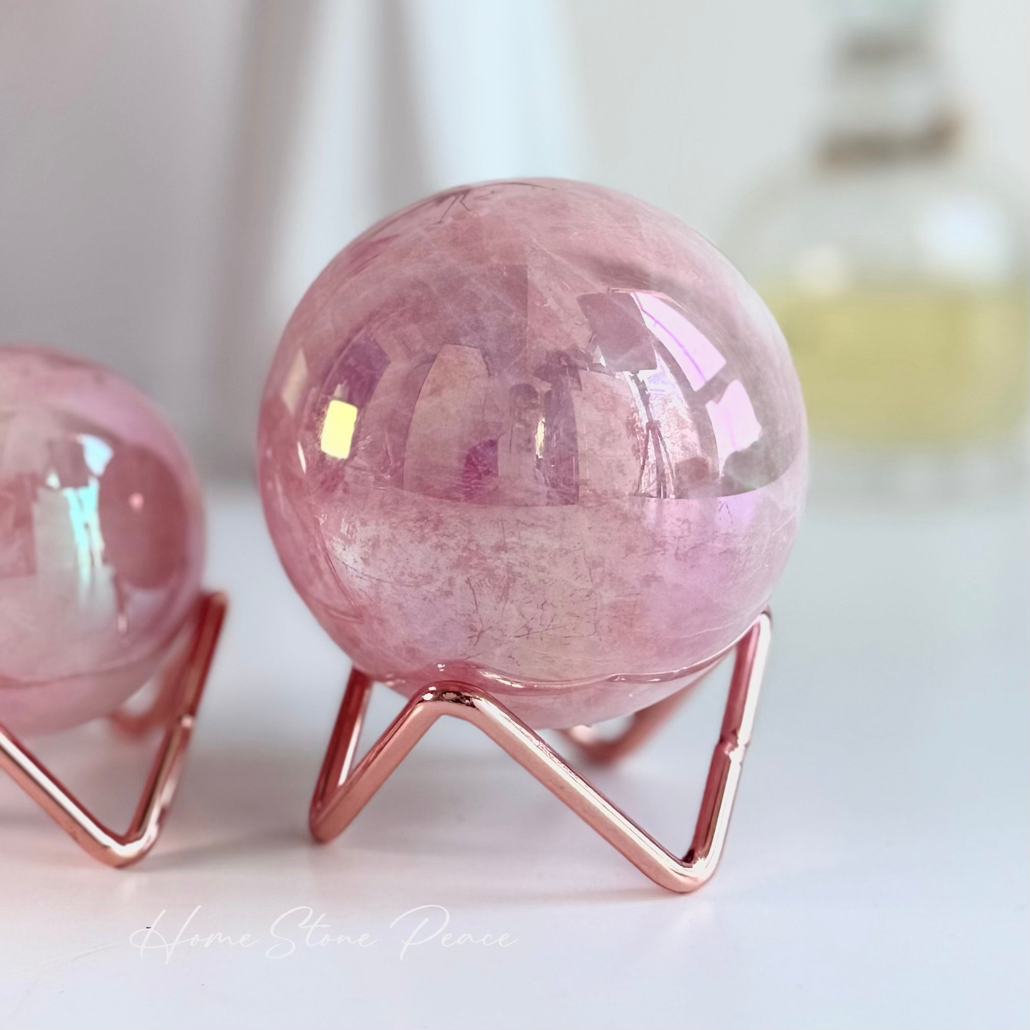 高品質天使光鍍彩粉晶球 Premium Aura Rose Quartz Sphere