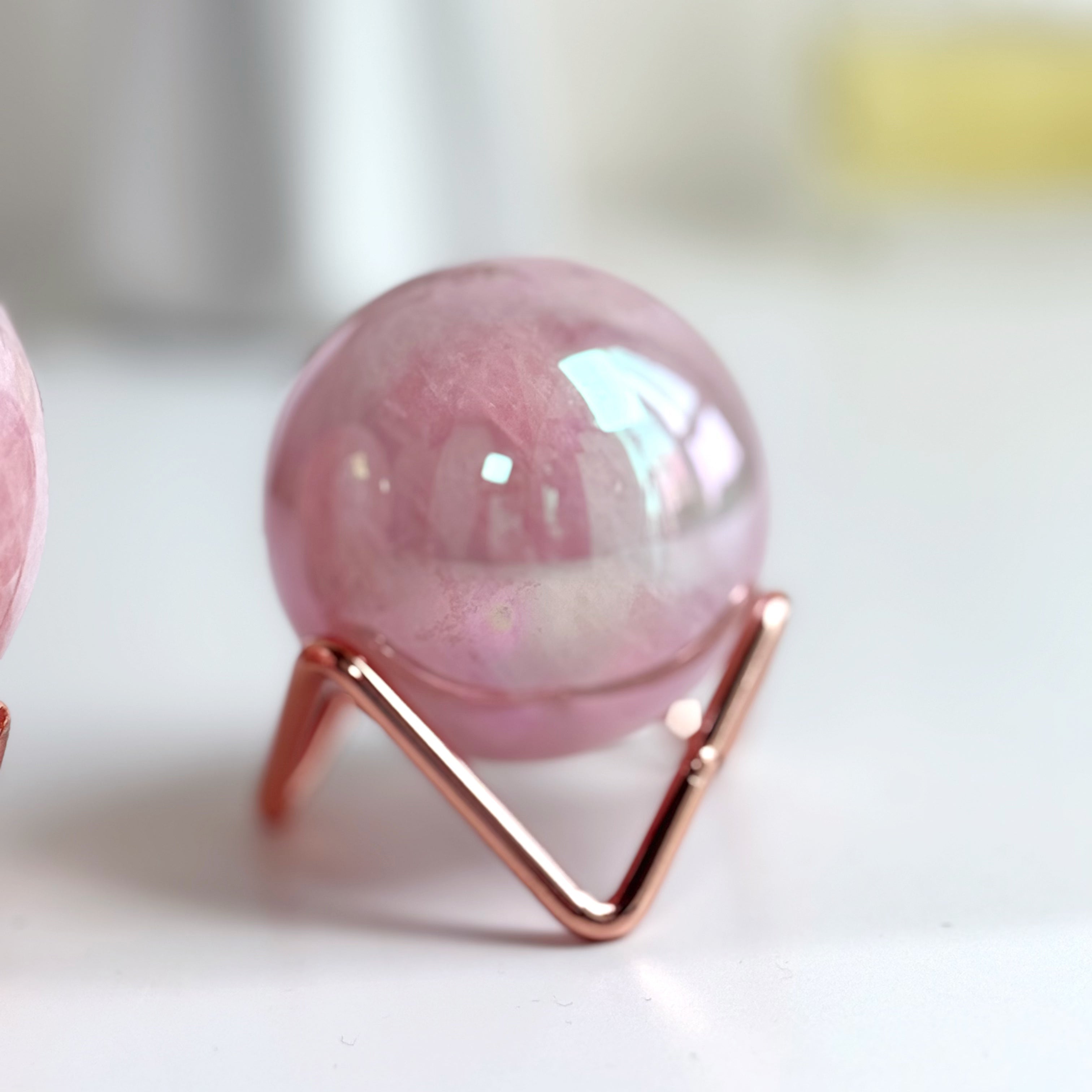 高品質天使光鍍彩粉晶球 Premium Aura Rose Quartz Sphere